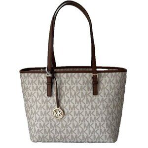 Michael Kors Jet Set Vanilla Luggage Tote Carry All Shoulder Handbag Logo Charm